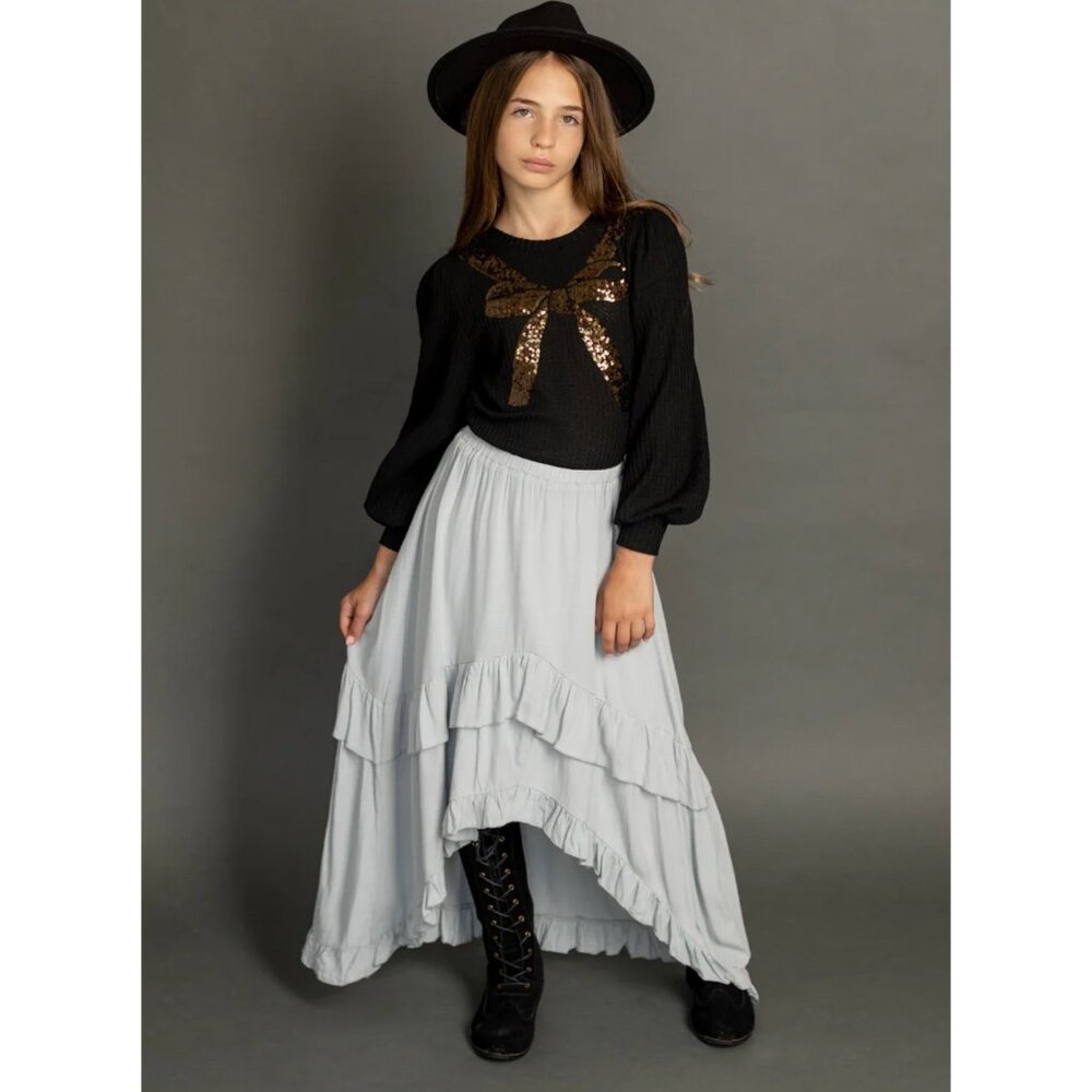 Joyfolie Alizee Light Blue High-Low Ruffle Maxi Skirt Size 7 girls new‎